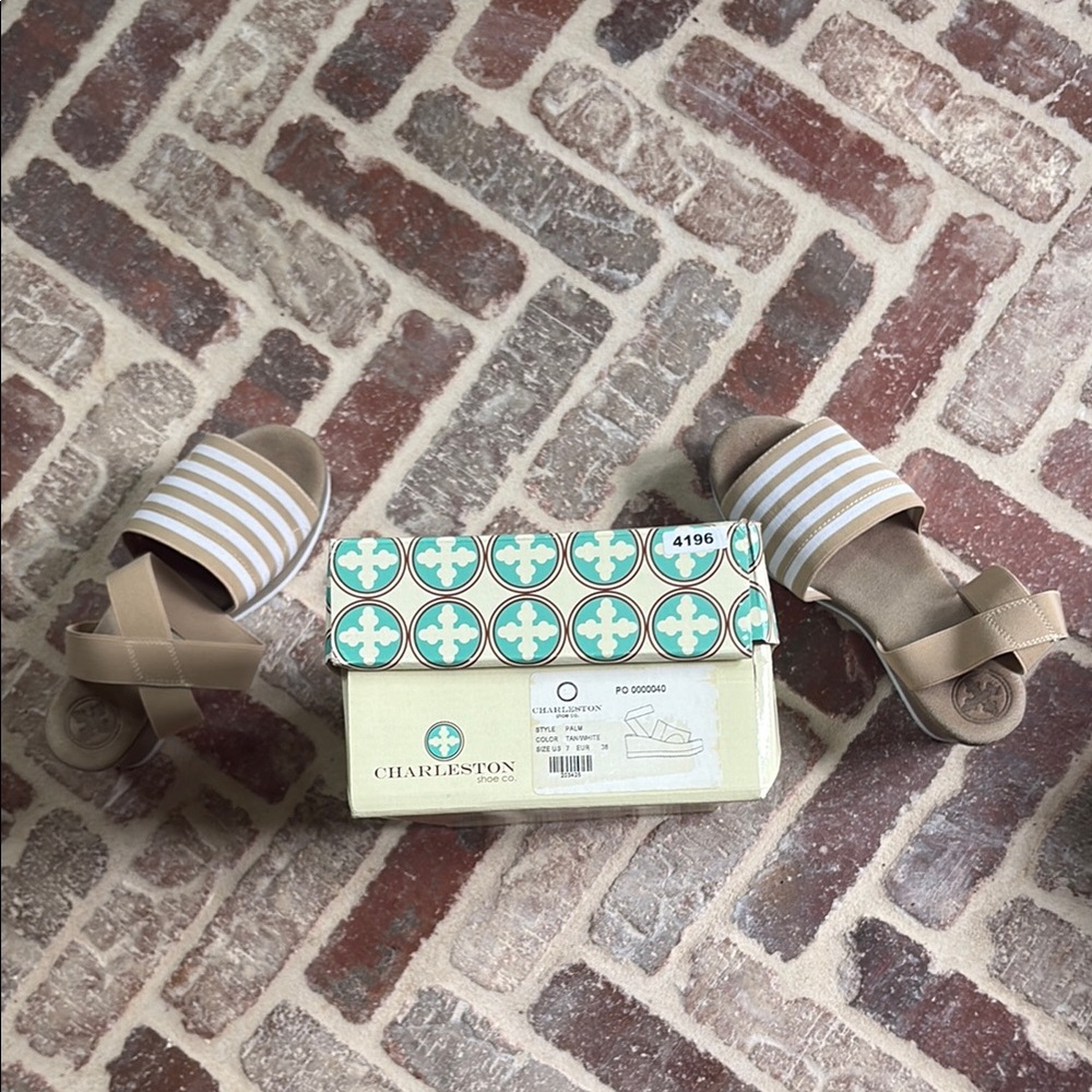 CHARLESTON SHOE CO. Tan and White Striped Sandals - Picture 7 of 8